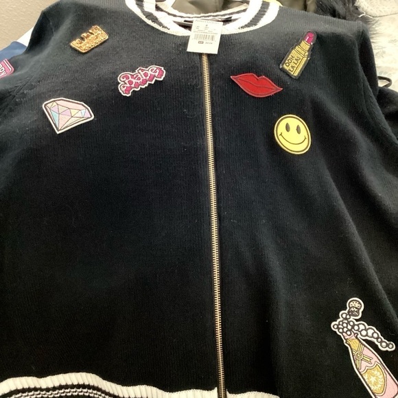 ASHLEY STEWART PLUS SIZE 22 24 TOP BLACK PATCH EMBROIDERED SWEATER CARDIGAN‎ - Picture 8 of 12
